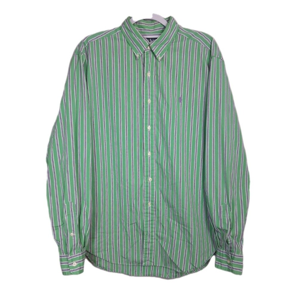 Ralph Lauren Button Down Shirt Mens XL Green Purple Pony Stripes Classic Fit